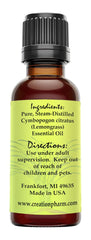 Lemongrass Essential Oil 30 ml -100% Pure -Aceite La hierba de limon- for Diffuser & Aromatherapy - Creation Pharm